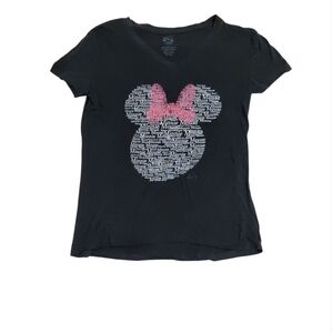 🌸Disney Women's Minnie mouse Graphic t-shirt Black Tee with Pink Bow Design